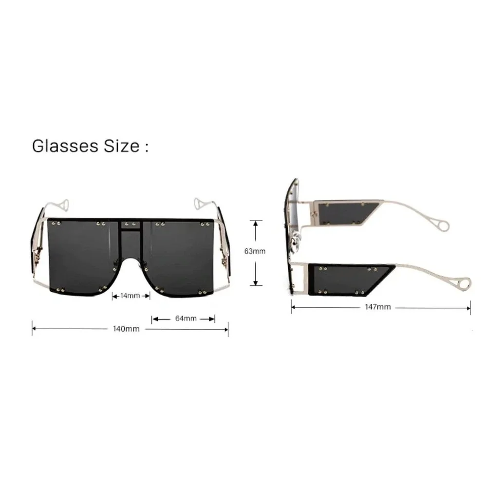 Oversized Shield Sunglasses Gold Studded Accents Fashion Statement Shades Lentes